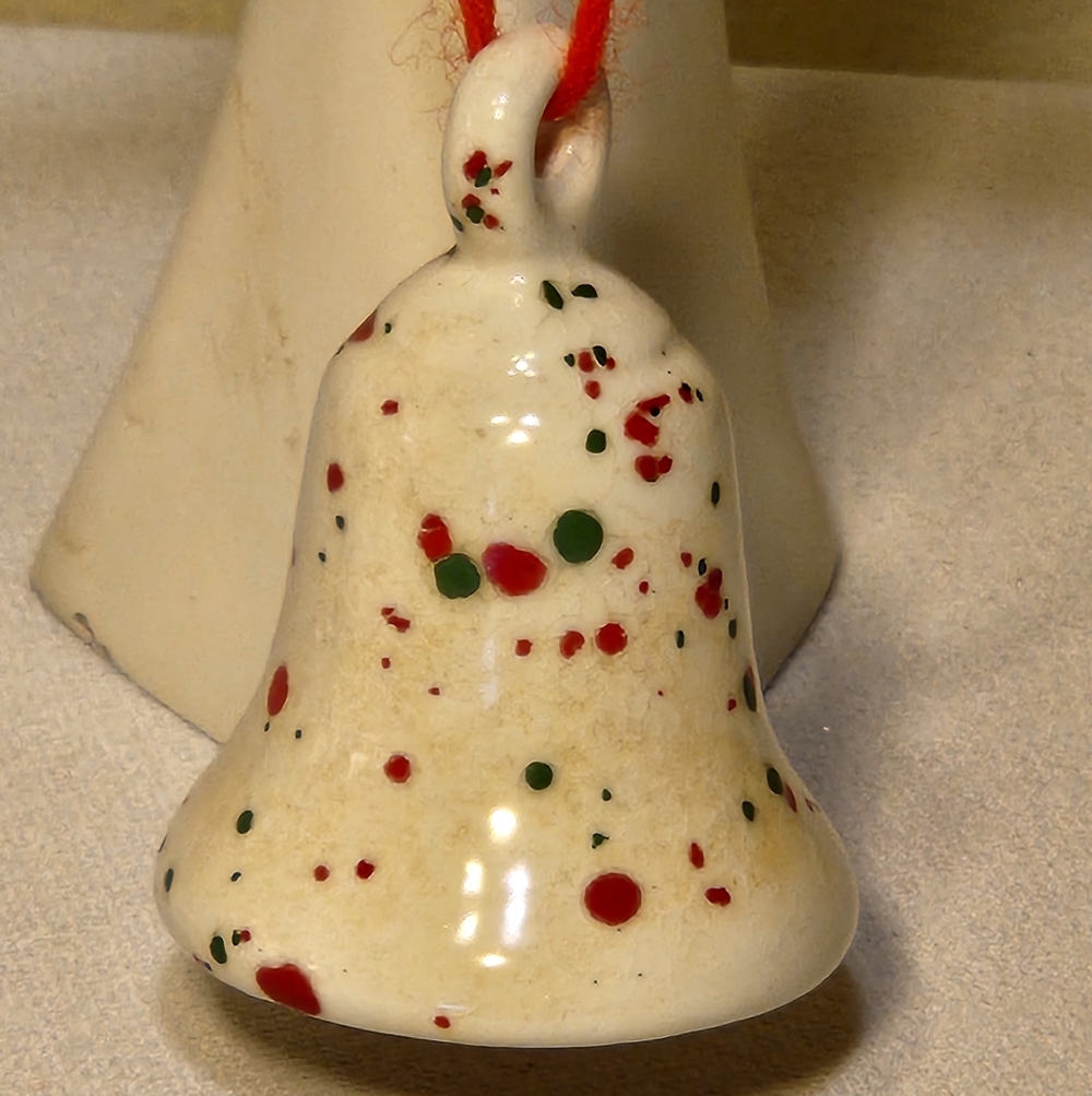 Vintage Ceramic Christmas Bell Ornament Decoration Speckled Christmas Colors